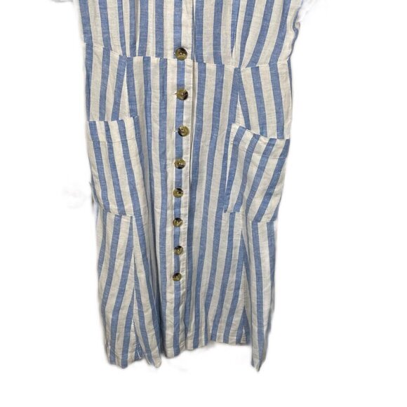 Mango Women's Blue Striped Linen Dress button up.  Blogger favorite Sz S - Picture 4 of 10